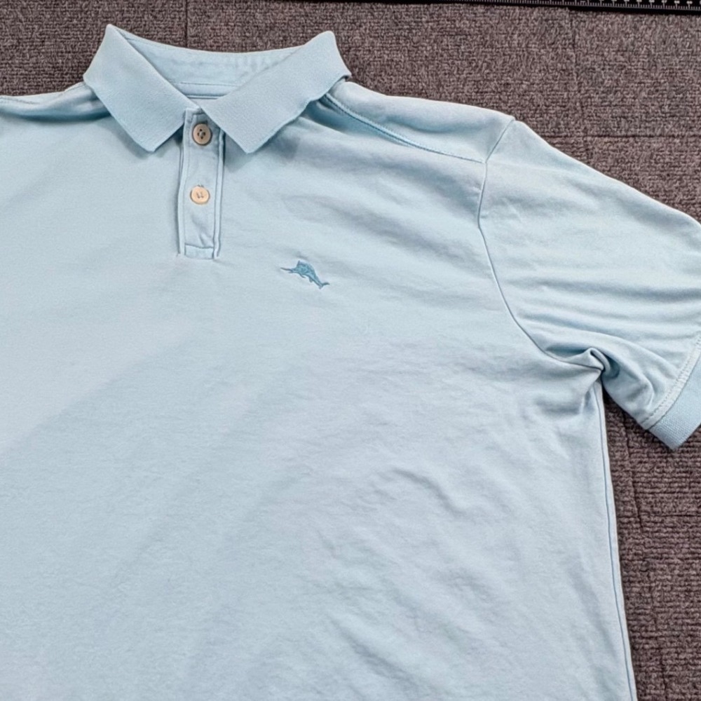 Tommy Bahama Mens Light Blue Short Sleeve Marlin Polo Shirt Size Small